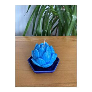 Parlement Mavi Lacivert Tabak Lotus Kokulu Dekoratif Mum Kandil