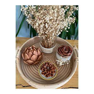 Bambu Tepsili Dekoratif Kokulu Mum Ve Vazolu Çiçek Kahverengi Temalı 5li Set