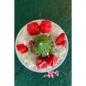 Yeni Yıl Süsleri, Çam Ağacı Ve Hediye Kutu Temalı Kokulu Mum, Yılbaşı Dekoratif Mum Ve Noel Hediyesi