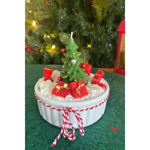 Yeni Yıl Süsleri, Çam Ağacı Ve Hediye Kutu Temalı Kokulu Mum, Yılbaşı Dekoratif Mum Ve Noel Hediyesi