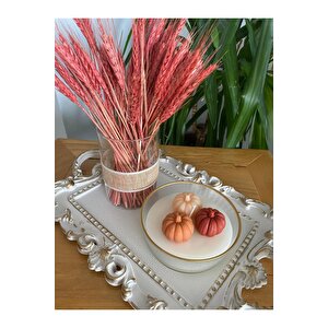 Beyaz Varak Tepsili Gül Kurusu Balkabağı Kokulu Mum Ve Dekoratif Obje Vazo 3 Lü Set