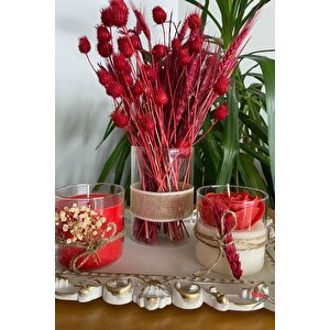 Beyaz Varak Tepsili Dekoratif Mum Ve Çiçek Kırmızı Temalı 4lü Set