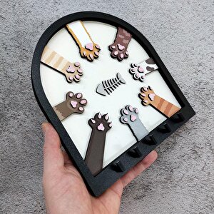 Cajuart Renkli Kedi Patileri Ve Balık Kabartma Tasarım Anahtarlık Duvar Dekor Askılık