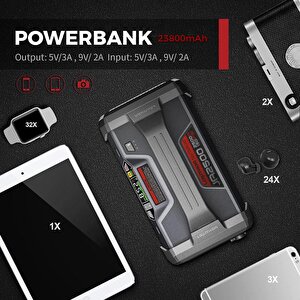 Lokithor Ja2500 12v 2500amp Lifepo4 Akıllı Akü Takviye + Pompa + Powerbank + Led Lamba