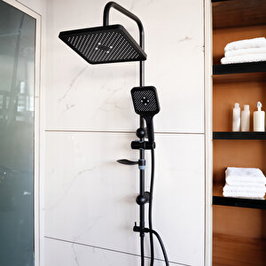 Decordem Banora Deluxe Kare Robot Duş Sistemi, 2 Fonksiyonlu El Duşu, Paslanmaz Çelik, Standart Sabunluk, Siyah