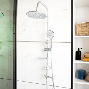 Banora Lux Yuvarlak Duş Sistemi,2 Fonksiyon El Duşu Takımı, Paslanmaz Çelik, Standart Sabunluk, Krom