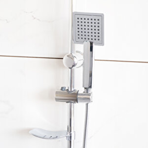 Banora Lux Kare Duş Sistemi, Sürgülü El Duşu Takımı, Paslanmaz Çelik, Standart Sabunluk, Krom