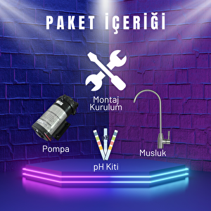Dünyada Tek Alkali Filtreli Hidrojen+ pH 9,5 En İyi Su Arıtma Cihazı / Pompalı