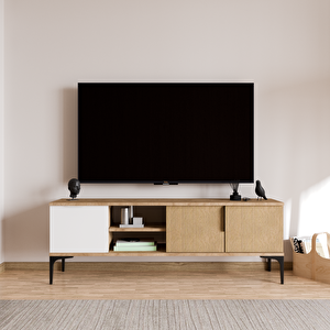 Home Tarz Sepet-Beyaz , 150 Cm Tv Ünitesi , Tv Sehpası ,Raflı Tv Ünitesi Konsol