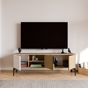 Alonex Home Tarz Sepet-Beyaz , 150 Cm Tv Ünitesi , Tv Sehpası ,Raflı Tv Ünitesi Konsol