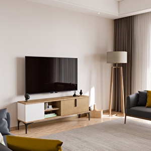 Alonex Home Tarz Sepet-Beyaz , 150 Cm Tv Ünitesi , Tv Sehpası ,Raflı Tv Ünitesi Konsol