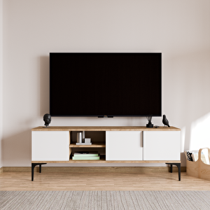 Alonex Home Tarz Full Beyaz , 150 Cm Tv Ünitesi , Tv Sehpası ,Raflı Tv Ünitesi Konsol