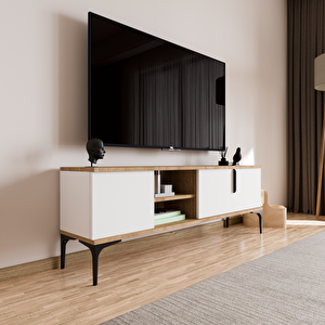 Home Tarz Full Beyaz , 150 Cm Tv Ünitesi , Tv Sehpası ,Raflı Tv Ünitesi Konsol