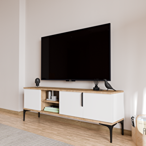 Home Tarz Full Beyaz , 150 Cm Tv Ünitesi , Tv Sehpası ,Raflı Tv Ünitesi Konsol