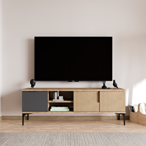 Home Tarz Sepet-Antrasit, 150 Cm Tv Ünitesi , Tv Sehpası ,Raflı Tv Ünitesi Konsol