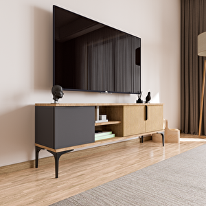 Alonex Home Tarz Sepet-Antrasit, 150 Cm Tv Ünitesi , Tv Sehpası ,Raflı Tv Ünitesi Konsol