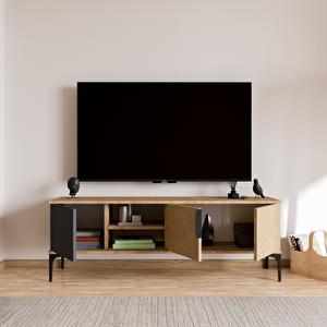 Alonex Home Tarz Sepet-Antrasit, 150 Cm Tv Ünitesi , Tv Sehpası ,Raflı Tv Ünitesi Konsol