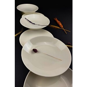 6’lı Deniz Form Çukur Tabak Yemek Tabağı Seti 19 Cm Krem