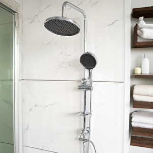 Decordem Banora Deluxe Yuvarlak Robot Duş Sistemi, 2 Fonksiyonlu El Duşu, Paslanmaz Çelik, Standart Sabunluk, Krom