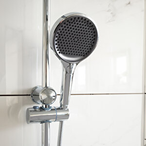 Decordem Banora Deluxe Yuvarlak Robot Duş Sistemi, 2 Fonksiyonlu El Duşu, Paslanmaz Çelik, Standart Sabunluk, Krom