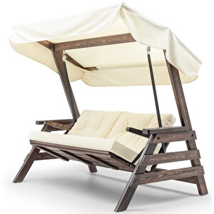 Riva Swing Ahşap Dış Mekan Bahçe Balkon Ve Teras Salıncağı Krem 3 Kişilik Salıncak