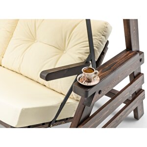 Riva Swing Ahşap Dış Mekan Bahçe Balkon Ve Teras Salıncağı Krem 3 Kişilik Salıncak