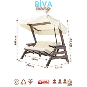 Riva Swing Ahşap Dış Mekan Bahçe Balkon Ve Teras Salıncağı Krem 3 Kişilik Salıncak