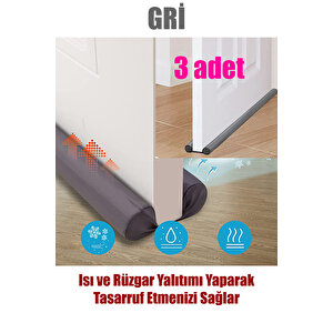 3 Adet Gri Çift Taraflı Kapı Altı Rüzgar Soğuk Ve Haşere Önleyici Isı Yalıtım Süngeri Ev Tipi Isı Tasarruf