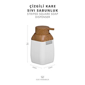 Ahşap Desenli Beyaz Çizgili Kare Sıvı Sabunluk