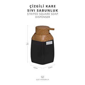 Ahşap Desenli Siyah Çizgili Kare Sıvı Sabunluk