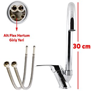 Kuğu Banyo Lavabo Musluğu Bataryası Mix Eyve Sıcak Soğuk Çift Su Girişli Çeşmesi 30 Cm