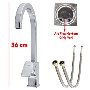 Kuğu Mix Uzun Banyo Lavabo Musluğu Eyve Sıcak Soğuk Çift Su Girişli Çeşmesi Bataryası 36 Cm