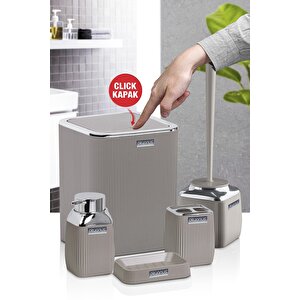 Vizon Rengi Çizgili Krom 5'li Banyo Seti