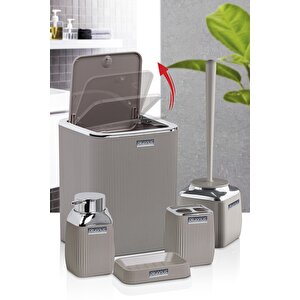 Vizon Rengi Çizgili Krom 5'li Banyo Seti