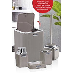Vizon Rengi Çizgili Krom 5'li Banyo Seti