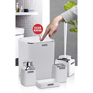 Beyaz Çizgili Krom 5'li Banyo Seti