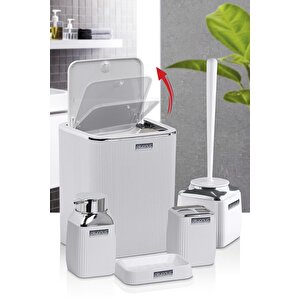 Beyaz Çizgili Krom 5'li Banyo Seti