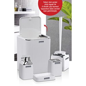 Beyaz Çizgili Krom 5'li Banyo Seti