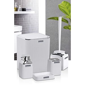 Okyanus Home Beyaz Çizgili Krom 5'li Banyo Seti