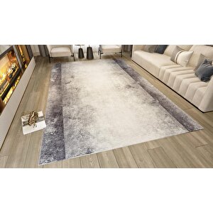 Dijital Baskı Yıkanabilir Kaymaz Taban Bordürlü Gri Salon Halısı Mutfak Halısı Yolluk 150x550 cm