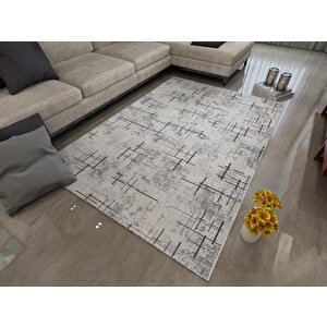 Dijital Baskı Yıkanabilir Kaymaz Taban Çizgili Gri Salon Halısı Mutfak Halısı Yolluk 80x100 cm