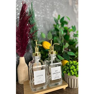 2’li Cam Sıvı Sabun Ve Losyon Etiketli Gold Tıpalı Deterjan Şişesi Sabunluk 500 Ml Gold - 2112020-g C1-1-289