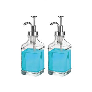 2’li Cam Sıvı Sabun Ve Losyon Etiketli Gümüş Tıpalı Deterjan Şişesi Sabunluk 500 Ml C1-1-289