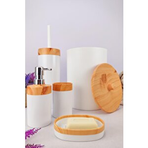 Mailine 5 Parça Ahşap Görünümlü Banyo Seti Beyaz – Ckr3194 C320.025
