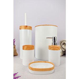 Mailine 5 Parça Ahşap Görünümlü Banyo Seti Beyaz – Ckr3194 C320.025