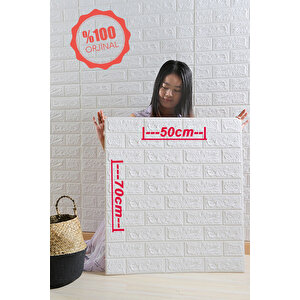 50x70 cm 0,35 M² Beyaz 3d Dekoratif Kendinden Yapışkanlı 3d Esnek Duvar Kağıdı Kaplama Paneli Estetik Köpük