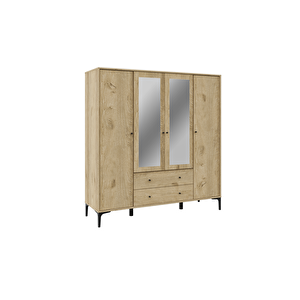 Focus 4 Kapılı Aynalı Dolap Meşe %100 Mdf