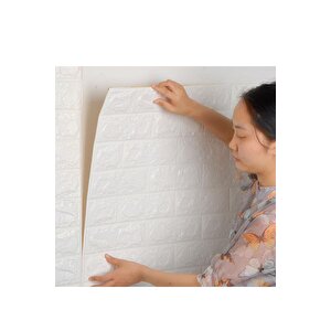 50X35 Cm 0,17 M² Kendinden Yapışkanlı Duvar Kağıdı Esnek Köpük Paneli 3d Boyutlu Tuğla Desen Beyaz