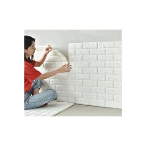 50X30 Cm 0,17 M² Kendinden Yapışkanlı Duvar Kağıdı Esnek Köpük Paneli 3d Boyutlu Tuğla Desen Beyaz
