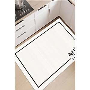 Dijital Kaymaz Yıkanabilir Modern Çerçeveli Kıtchen Mutfak Halısı Beyaz Mutfak Halısı Dc-5056 80x100 cm